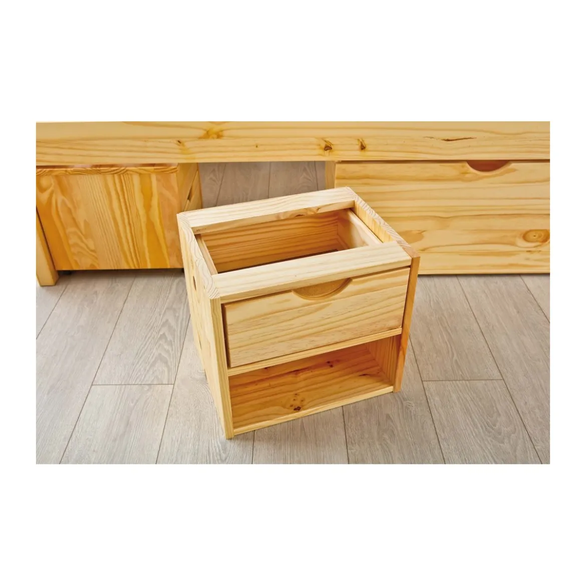Letto Singolo a Doghe 90x200 Legno Pino con Cassetti Comodino Camera Cassettone