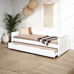 Letto Singolo Bianco con Cassettone Contenitore Estraibile da Cameretta
