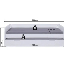 Letto Singolo Bianco con Cassettone Contenitore Estraibile da Cameretta