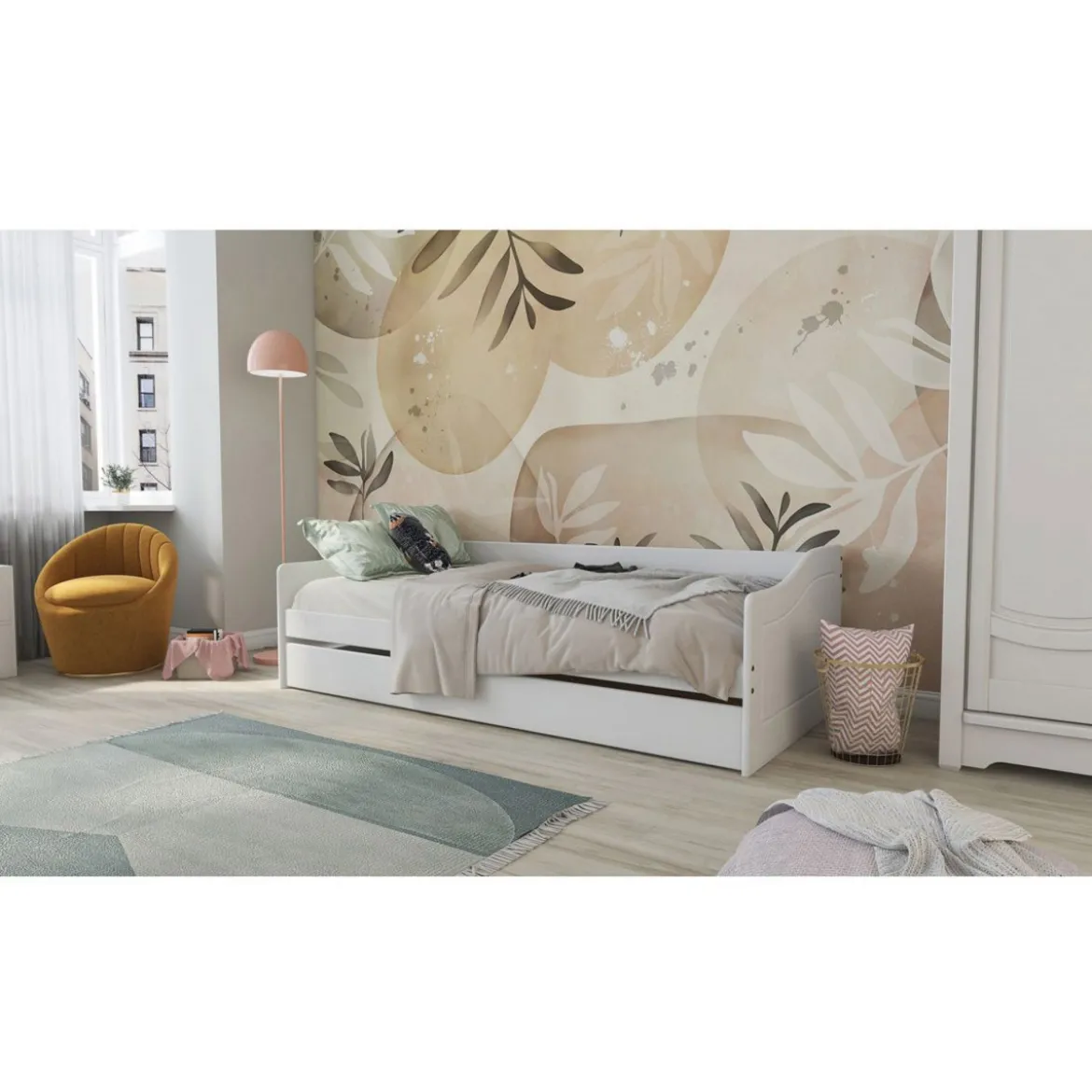 Letto Singolo Bianco Salvaspazio Mobile con Cassettone Estraibile 90x200
