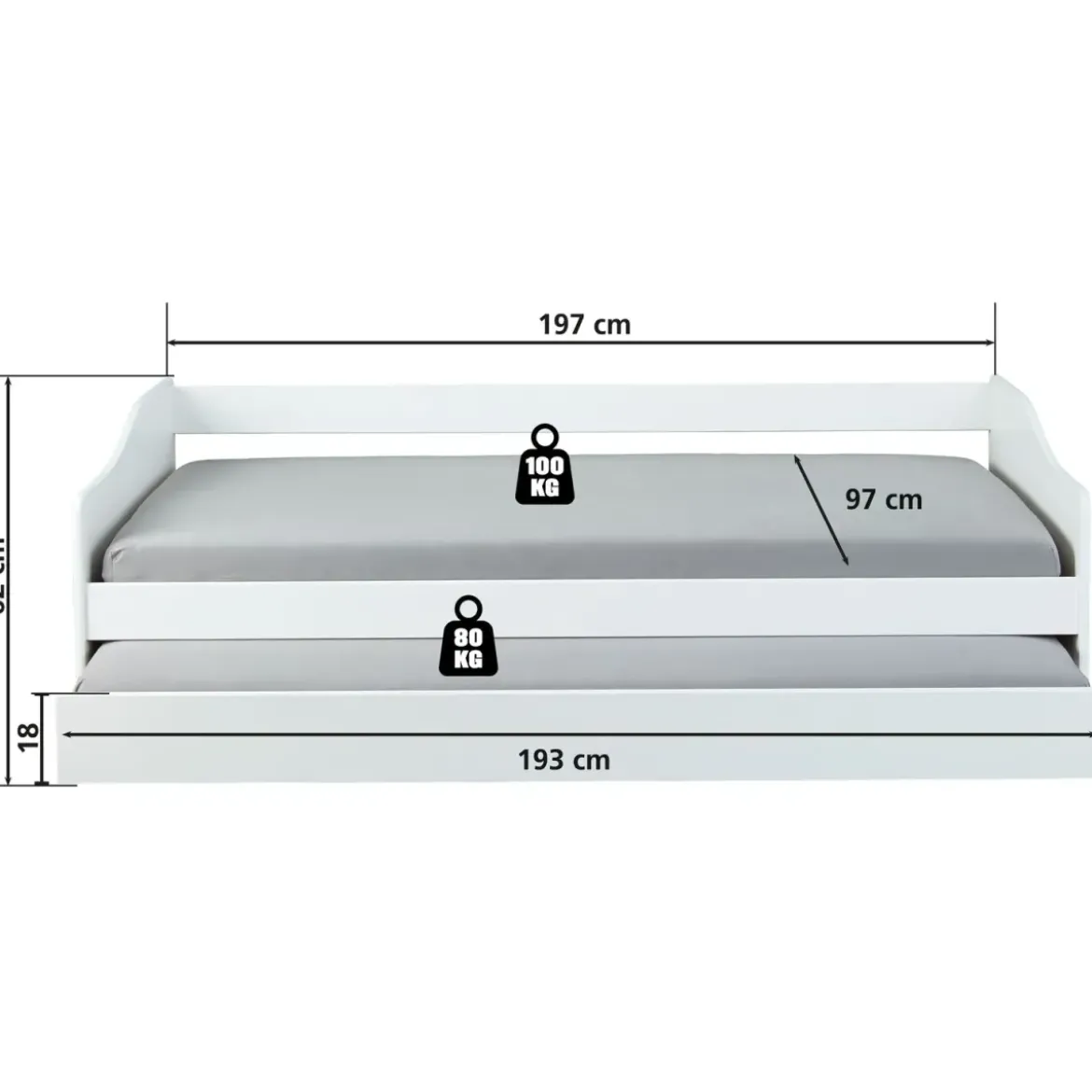 Letto Singolo con Cassettone Estraibile Contenitore Salvaspazio 90x190