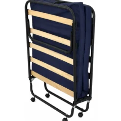 Letto Singolo Pieghevole in Acciaio con Materasso 80x190 cm con Ruote