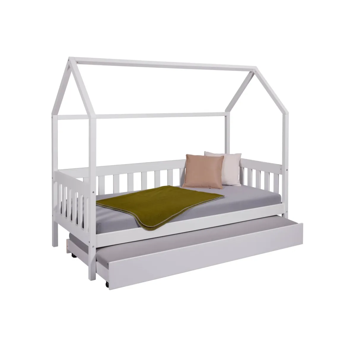Letto singolo 90x200 cm Bianco con Tetto Doghe