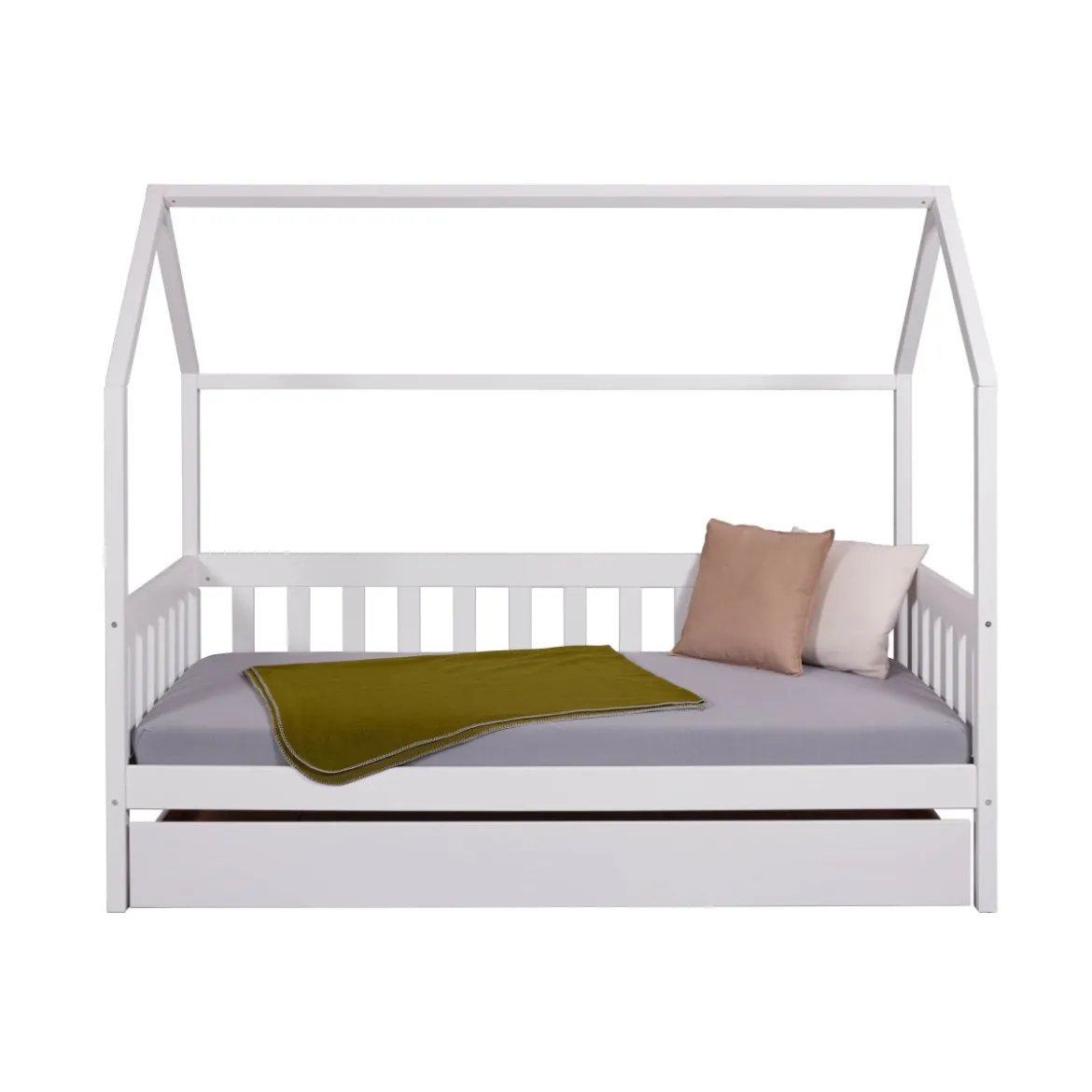 Letto singolo 90x200 cm Bianco con Tetto Doghe