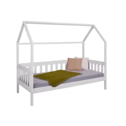 Letto singolo 90x200 cm Bianco con Tetto Doghe