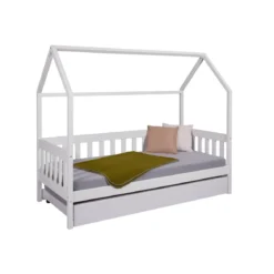 Letto singolo 90x200 cm Bianco con Tetto Doghe