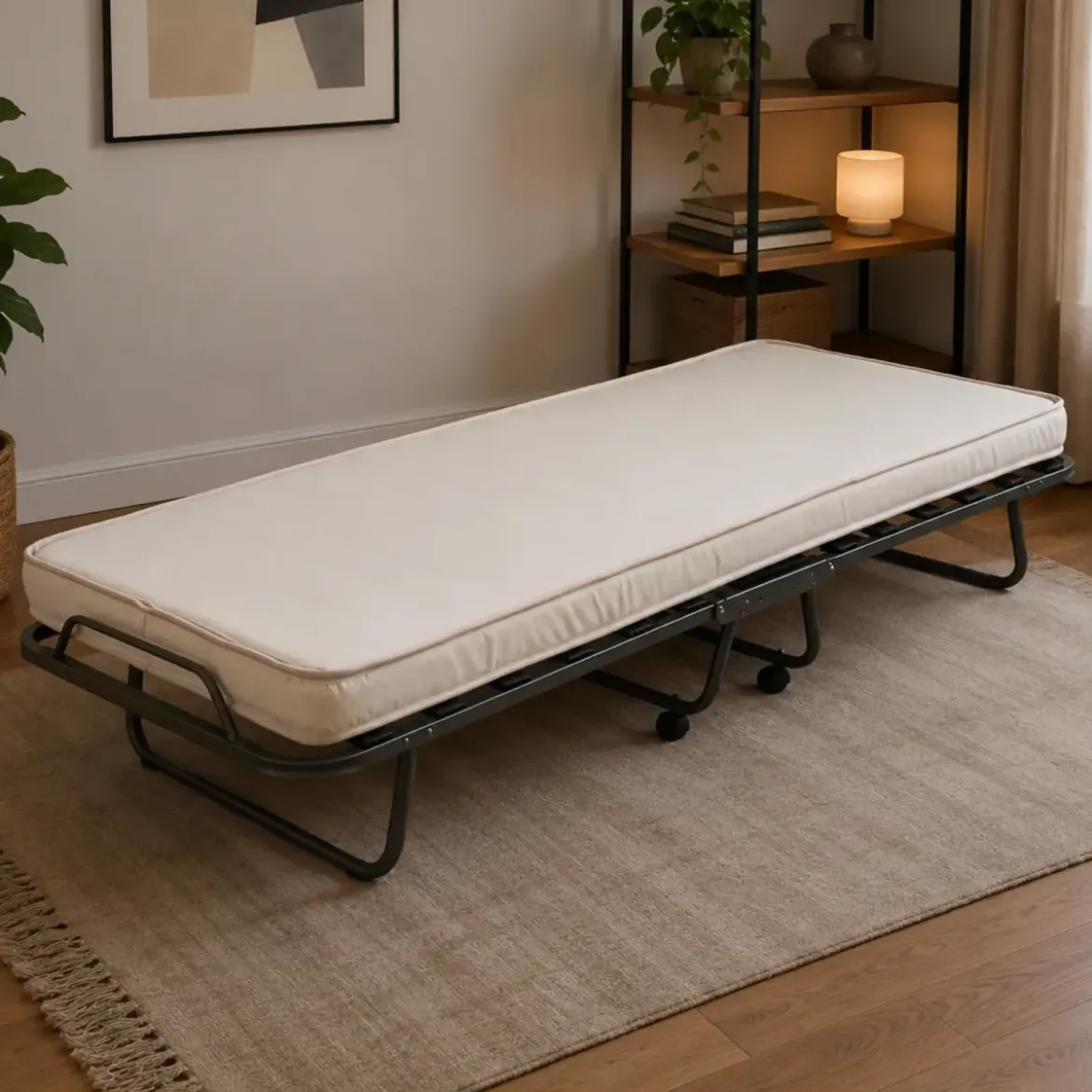 Letto Singolo 80x200 cm Pieghevole con Materasso Ruote Salvaspazio