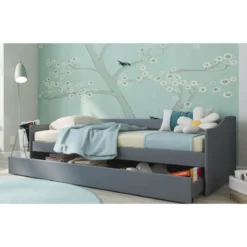Letto Singolo 90x200 Salvaspazio Struttura Grigio con Cassettone Estraibile