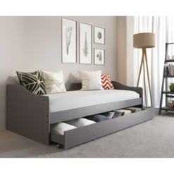 Letto Singolo 90x200 Salvaspazio Struttura Grigio con Cassettone Estraibile