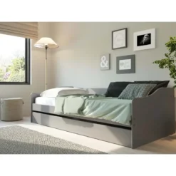 Letto Singolo 90x200 Salvaspazio Struttura Grigio con Cassettone Estraibile