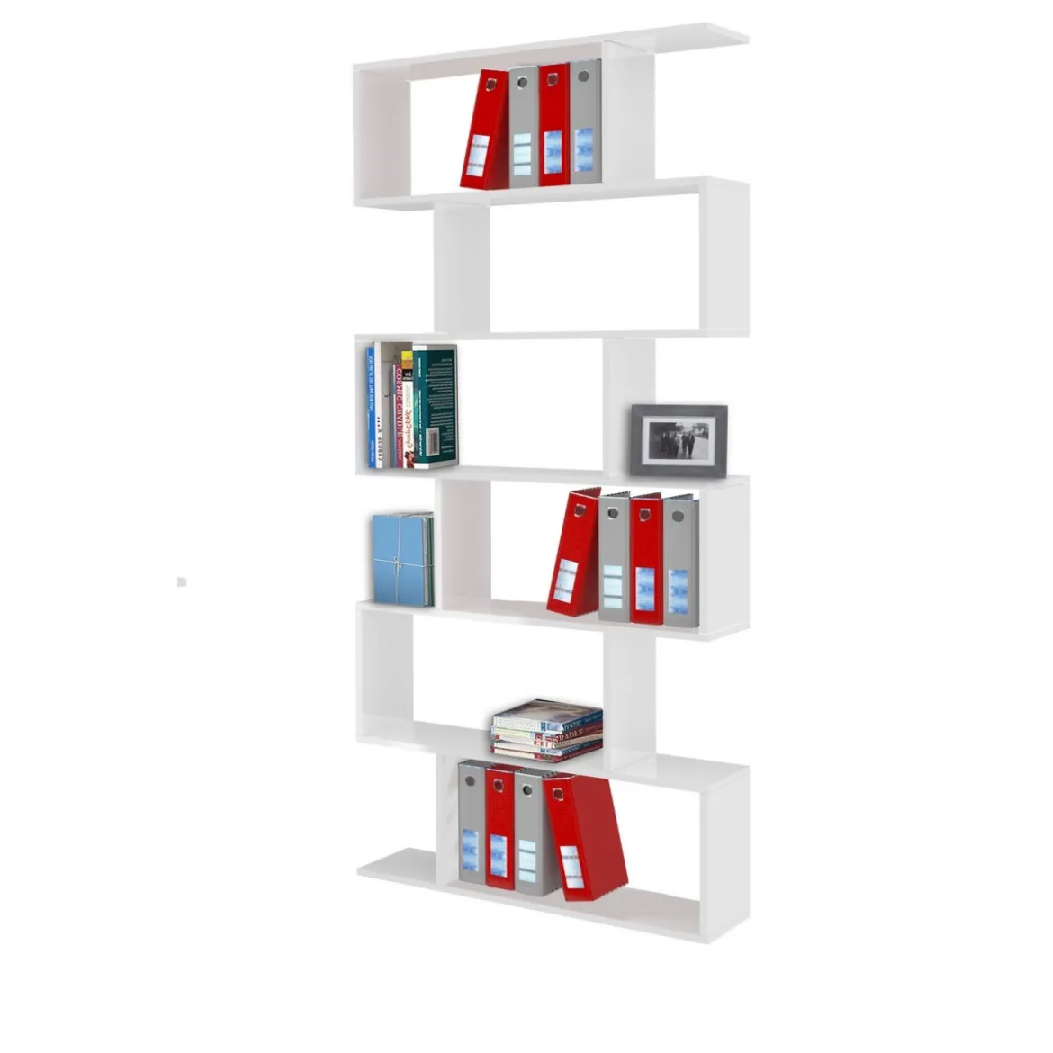 Libreria a Giorno Alta Mobile Moderno Bianco Lucido in Legno