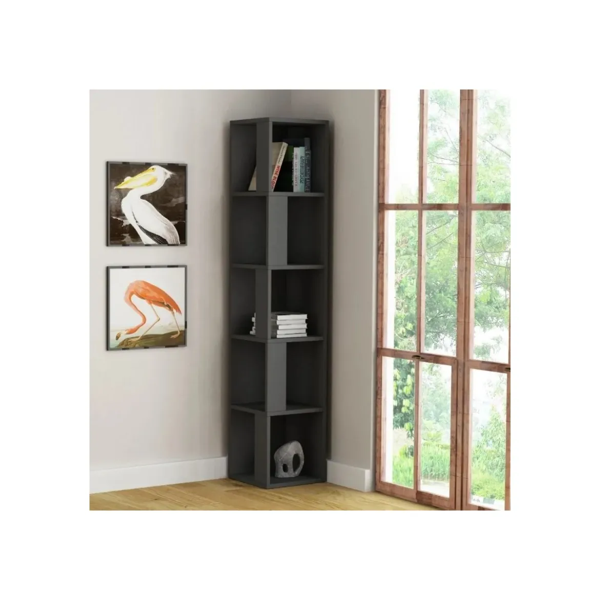 Libreria Angolare 5 ripiani Antracite 31x31x158 cm