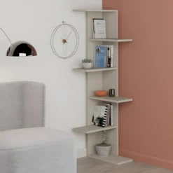 Libreria Angolare 5 Ripiani Cashmere Salvaspazio 37x37x141 cm