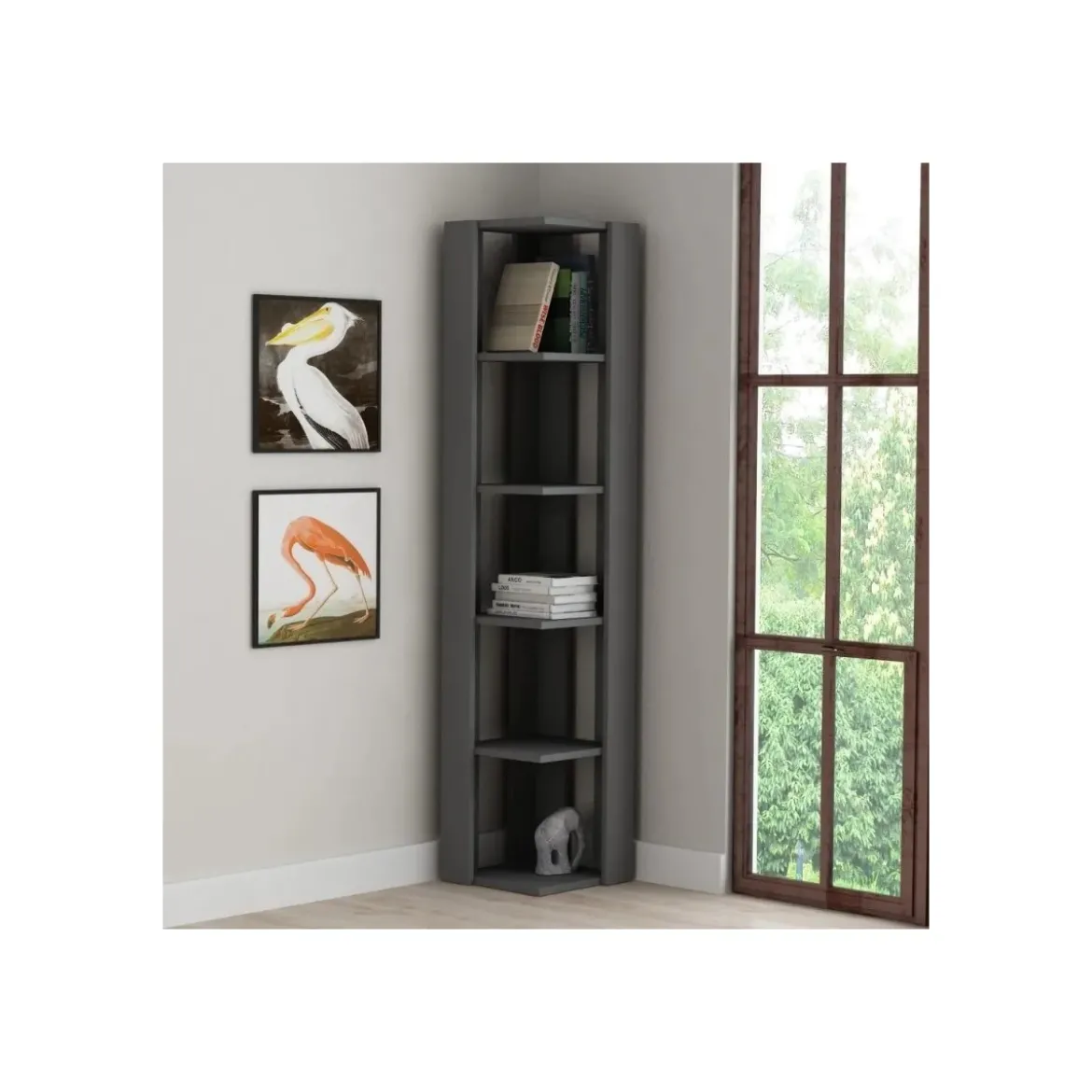 Libreria Angolare 5 ripiani Grigia 34x34x161 cm