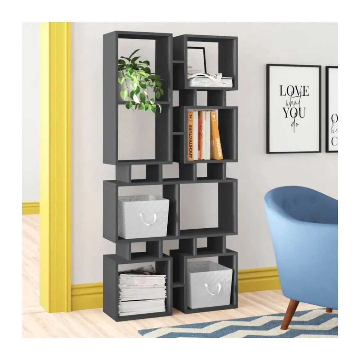 Libreria Antracite Moderna Design a Cubi per Arredamento Salone