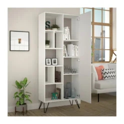 Libreria Bianca Moderna Scaffale Rettangolare con 11 Vani in Legno