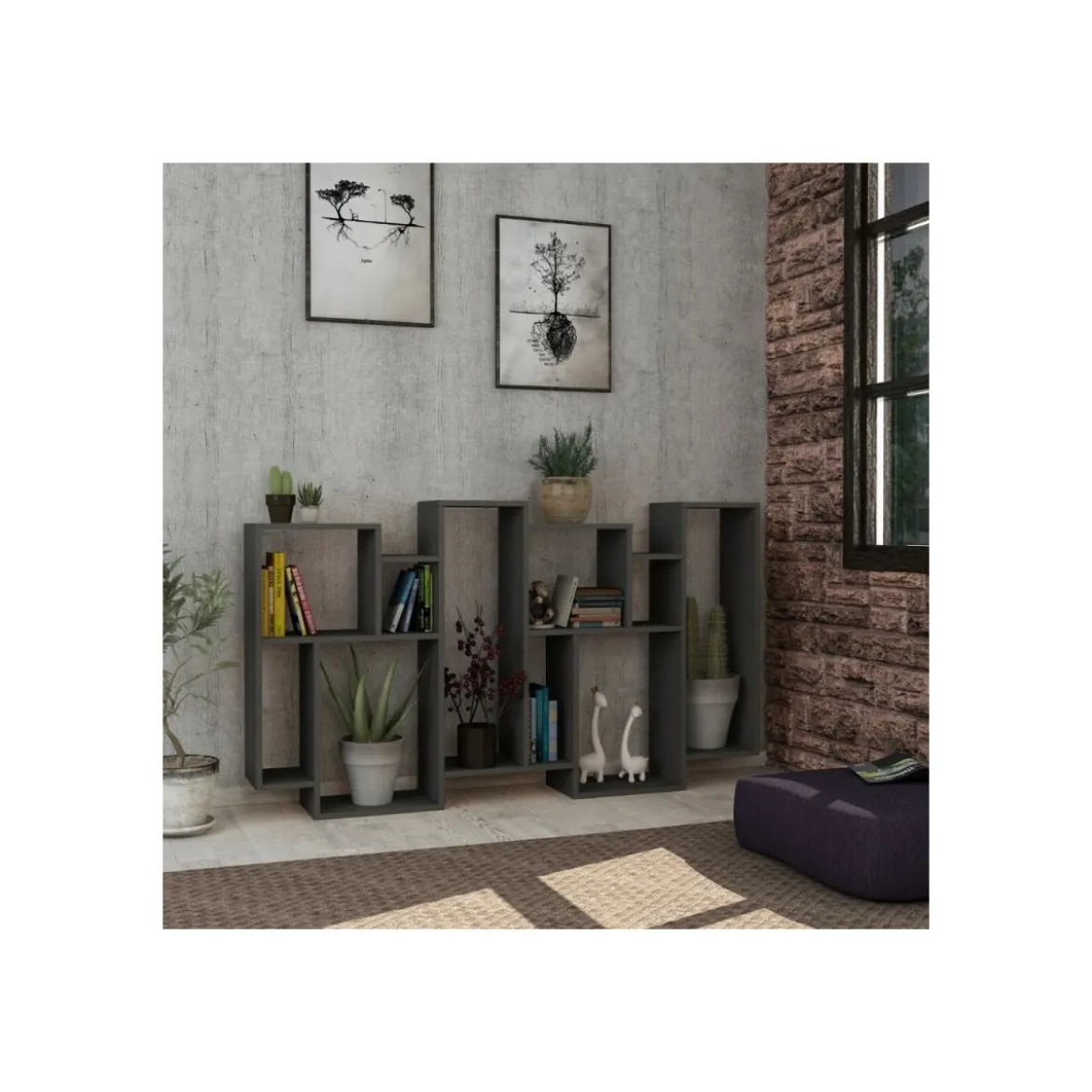 Libreria Bifacciale Antracite Moderna Design per Arredamento Interni