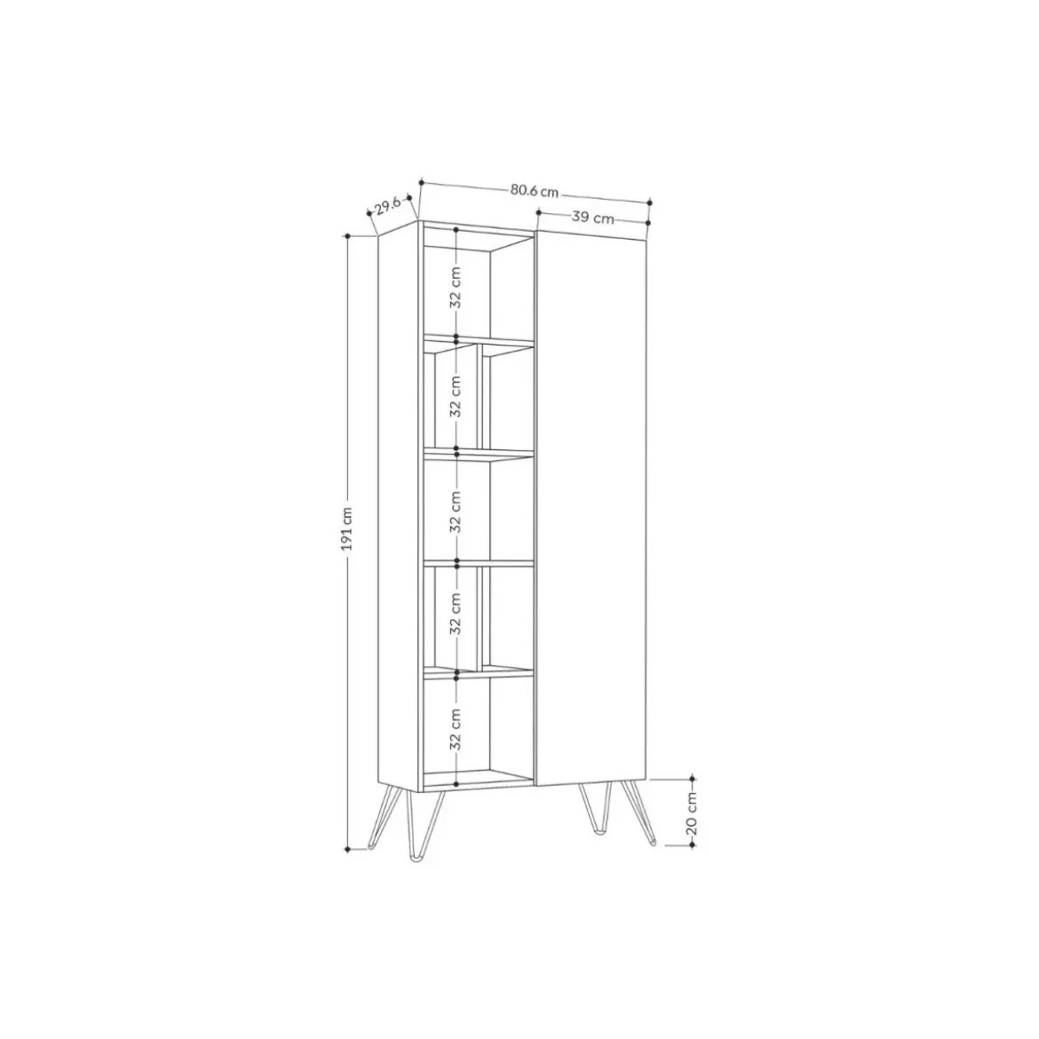 Libreria con Anta 7 Ripiani Antracite 80,6x191 cm