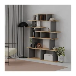 Libreria Design in Legno Rovere e Antracite per Salotto Ingresso Camera Ufficio
