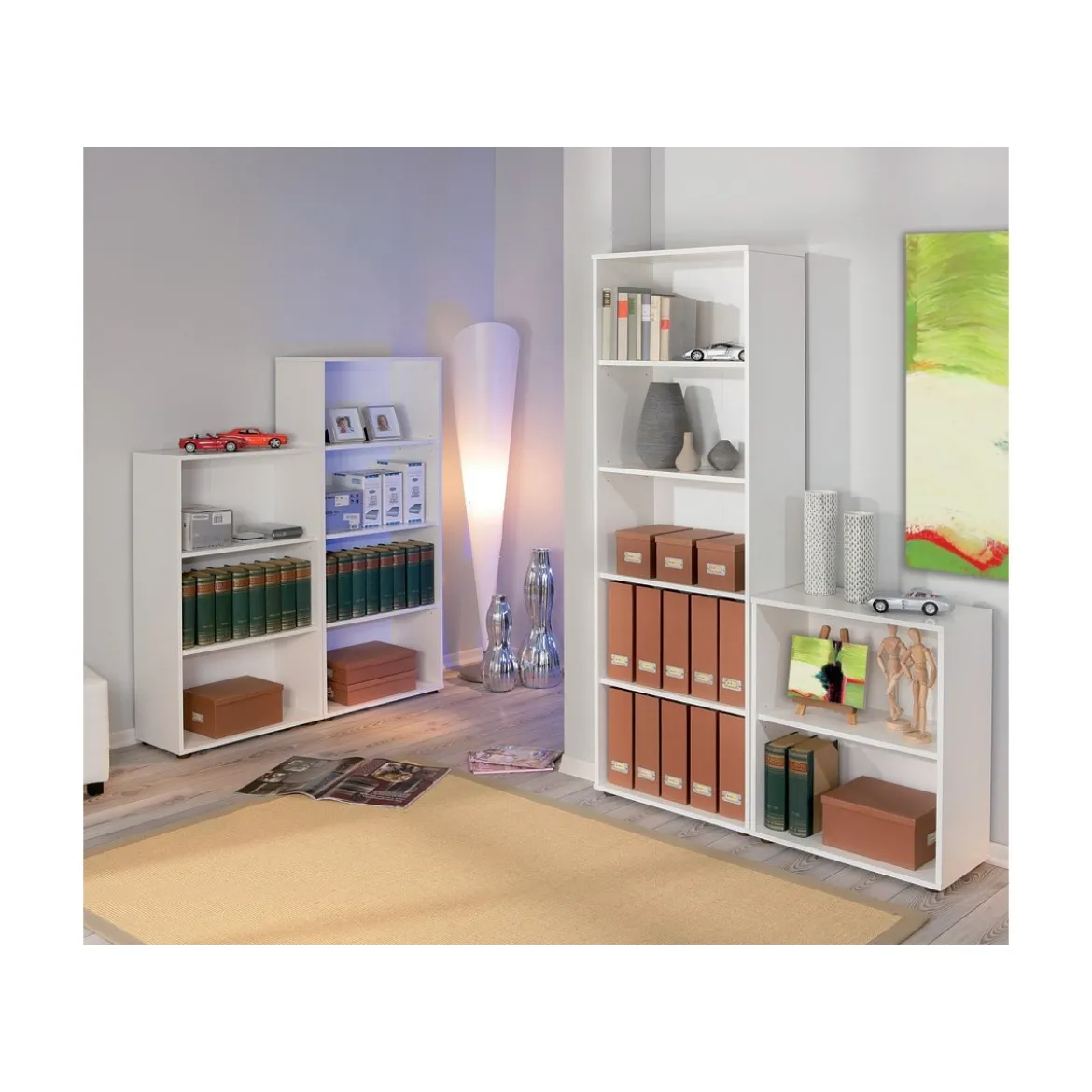 Libreria in Legno 60 Moderna Bianca Alta Bassa Stretta Scaffali Ripiani Ufficio
