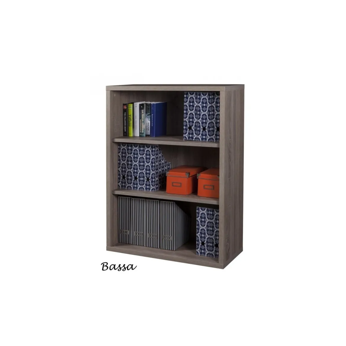 Libreria in Legno Moderna Design 3 Ripiani Bassa Scaffali Ufficio Studio Camera