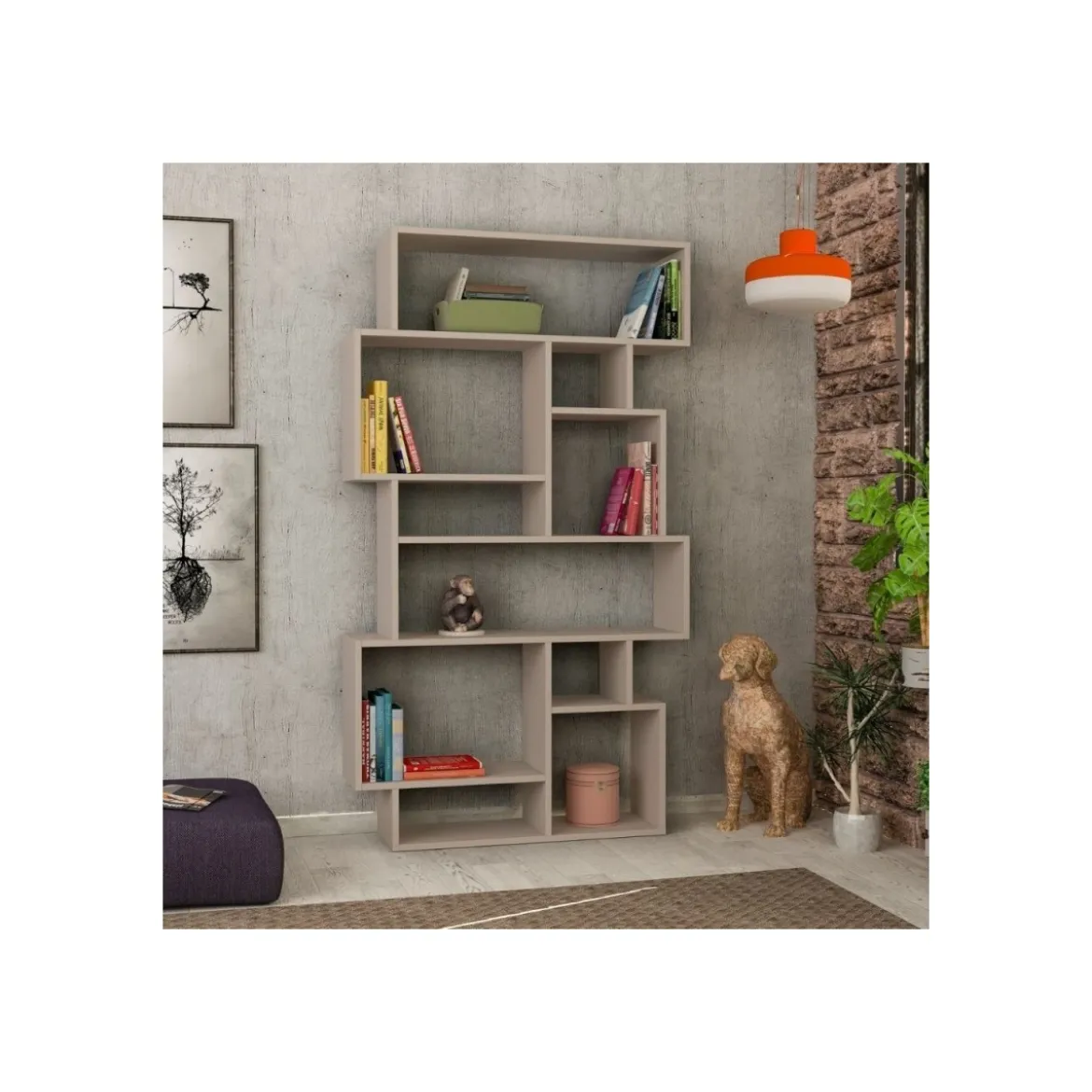Libreria in Legno Tortora Verticale Orizzontale Moderna Bifacciale