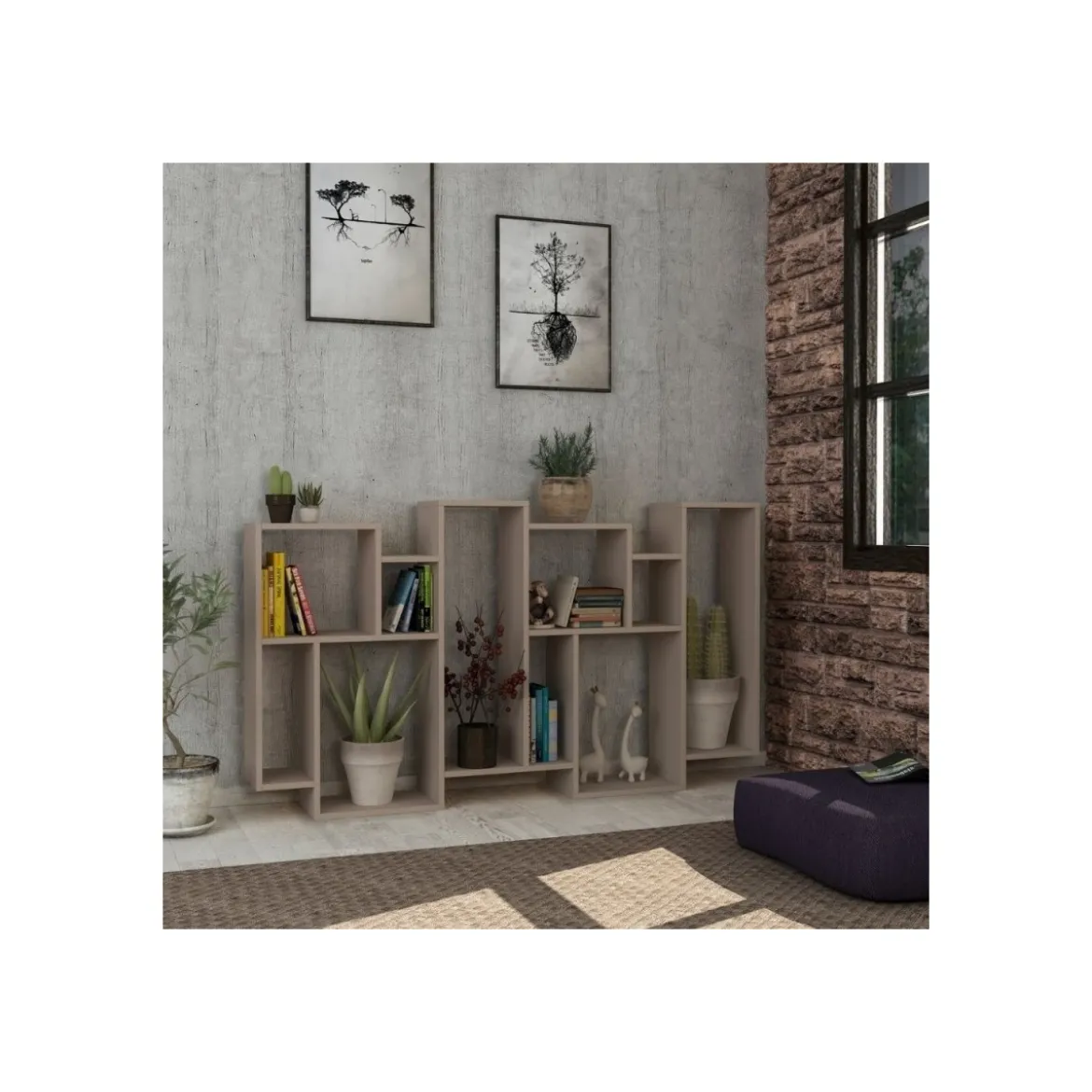 Libreria in Legno Tortora Verticale Orizzontale Moderna Bifacciale