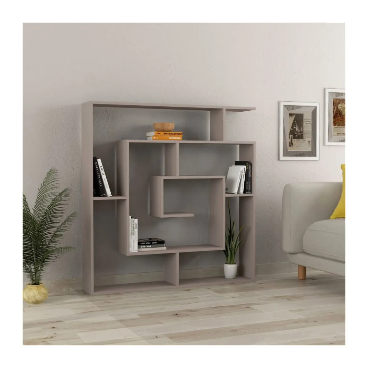 Libreria Light Mocha Labirinto Moderna Mobile in Legno 5 Ripiani