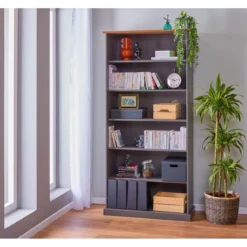 Libreria Mobile con 5 Ripiani in Legno Moderna Alta 190 per Studio