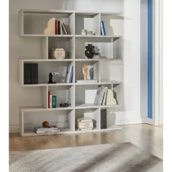 Libreria Modulare Cemento Bianco Giorno Moderna Mensole Scaffale Ufficio