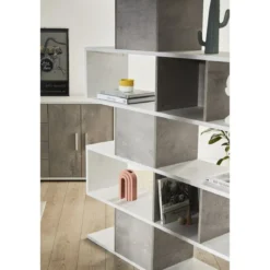 Libreria Modulare Geometrica Cemento Bianco Moderna Scaffale in Legno