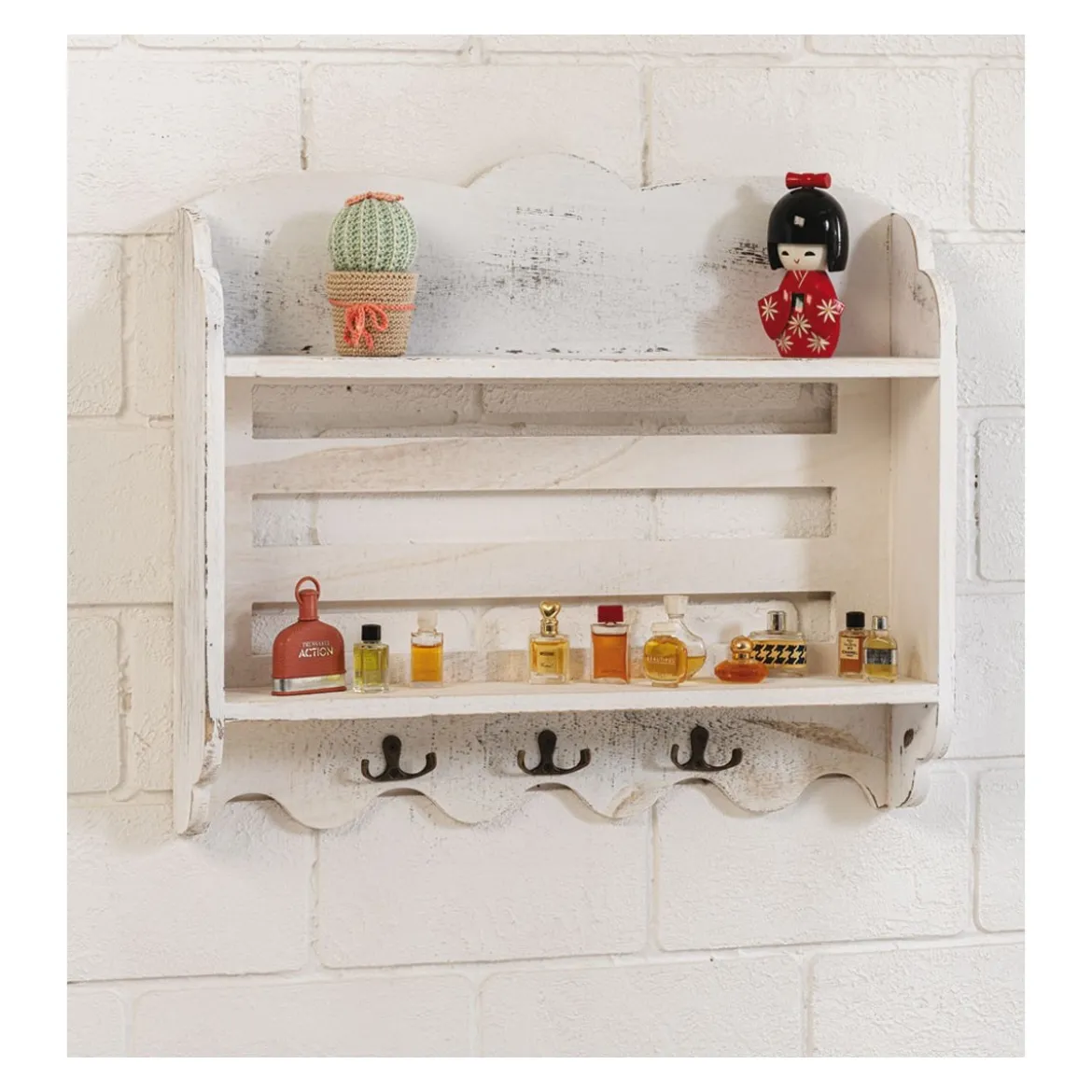 Libreria Portachiavi da Parete Bianco Shabby Muro Appendichiavi Moderno in Legno