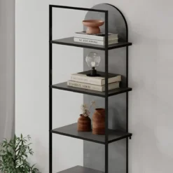 Libreria 5 Ripiani Moderna da Ingresso Soggiorno Grigio Struttura Metallo
