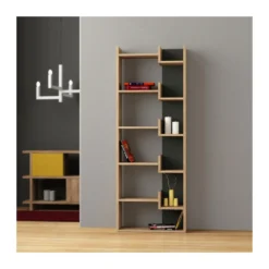 Libreria Rovere ed Antracite Moderna Scaffale Rettangolare in Legno