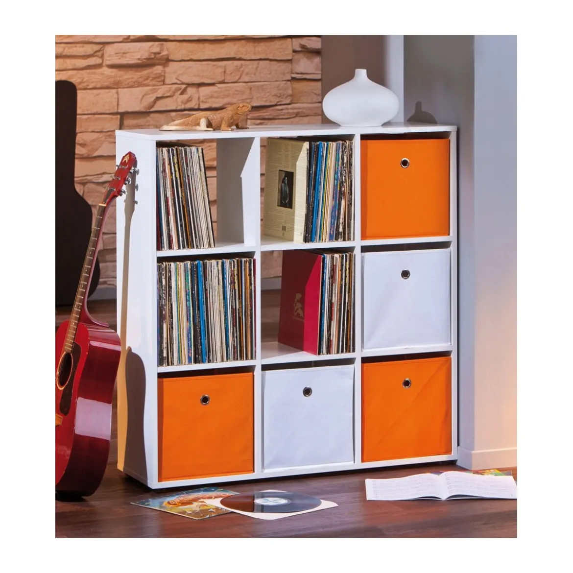 Libreria Scaffale Bianca Cubi Moderna Divisorio Stanza Parete Bifacciale Legno