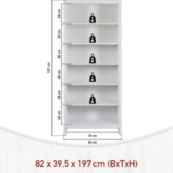 Libreria Soggiorno Camera Mobile 82 cm in Legno MDF Bianco 6 Ripiani
