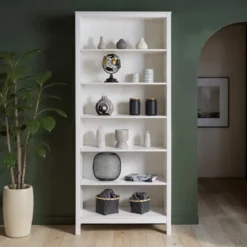 Libreria Soggiorno Camera Mobile 82 cm in Legno MDF Bianco 6 Ripiani