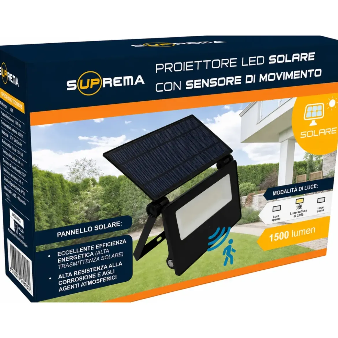Luce da Esterno Solare LED 15W con Sensore di Movimento Ricaricabile