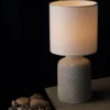Luce da Tavolo in Ceramica Lampada con Paralume in Tessuto Grigio