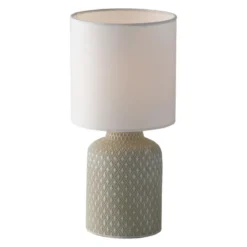 Luce da Tavolo in Ceramica Lampada con Paralume in Tessuto Grigio