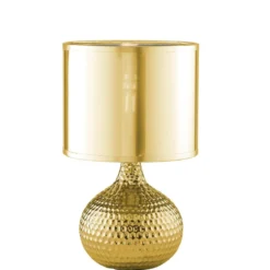 Luce da Tavolo in Ceramica Martellata Lampada con Paralume in Tessuto