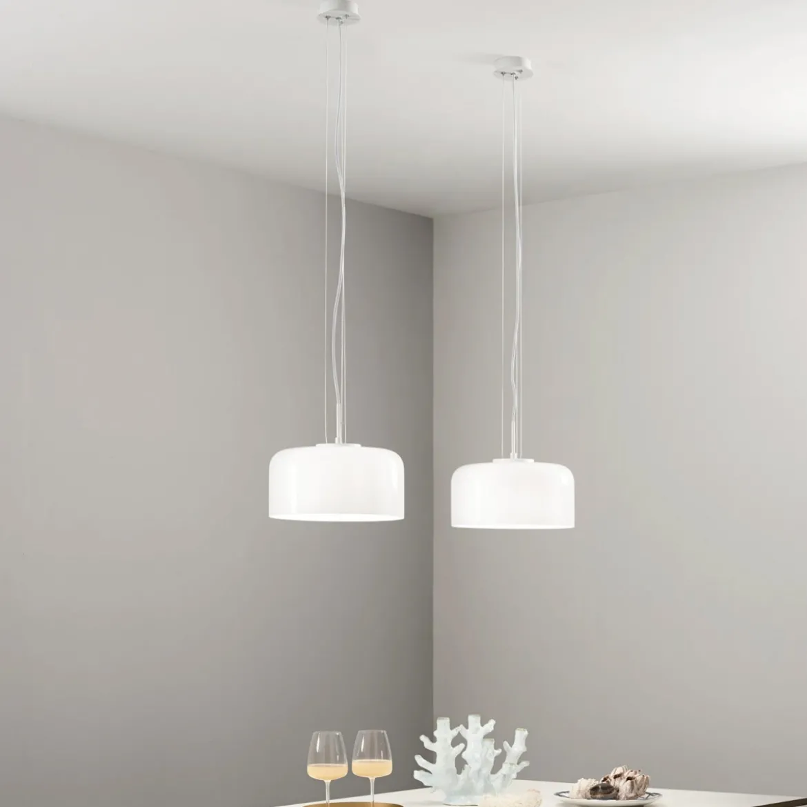 Luce in Vetro Soffiato Bianco Lampadario a Sospensione Elegante da Interno