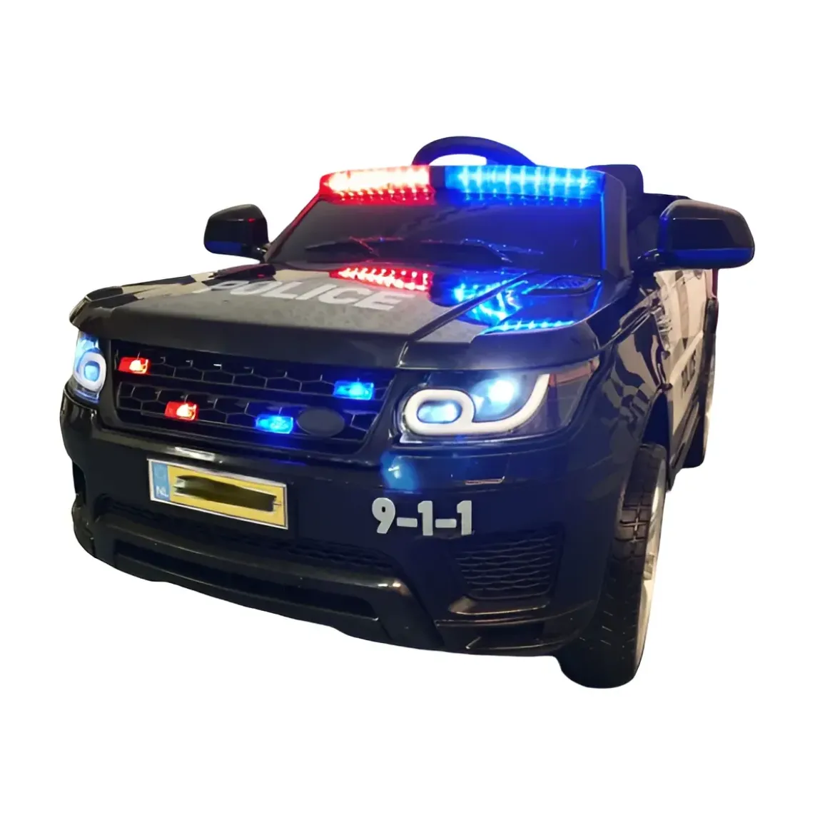 Macchina Elettrica Polizia per Bambini Nera a Batteria 12 V Jeep Luci Macchinina