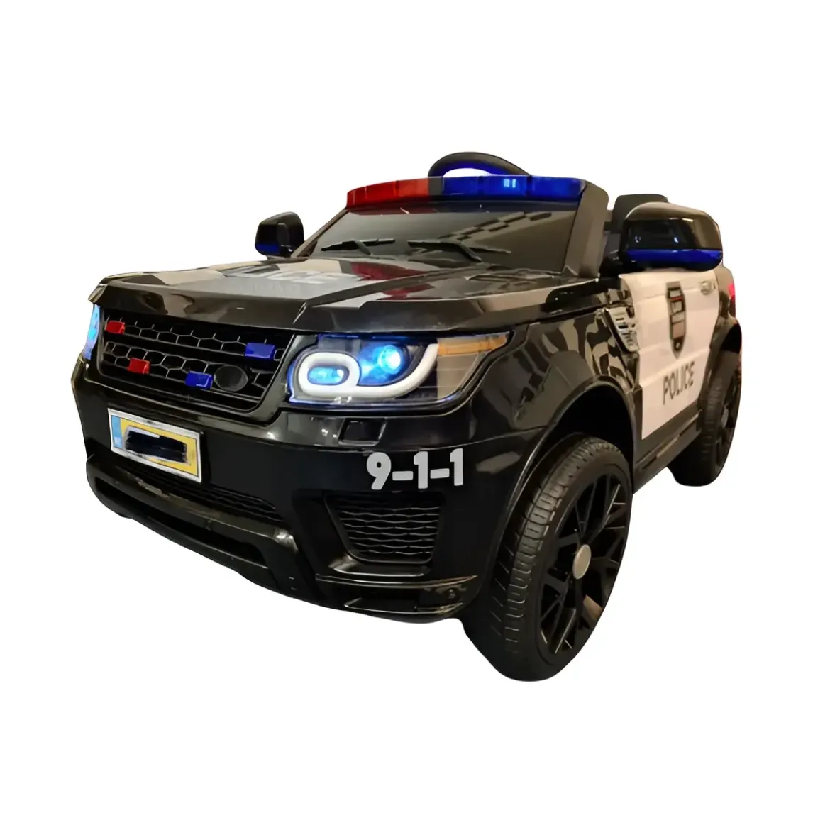 Macchina Elettrica Polizia per Bambini Nera a Batteria 12 V Jeep Luci Macchinina
