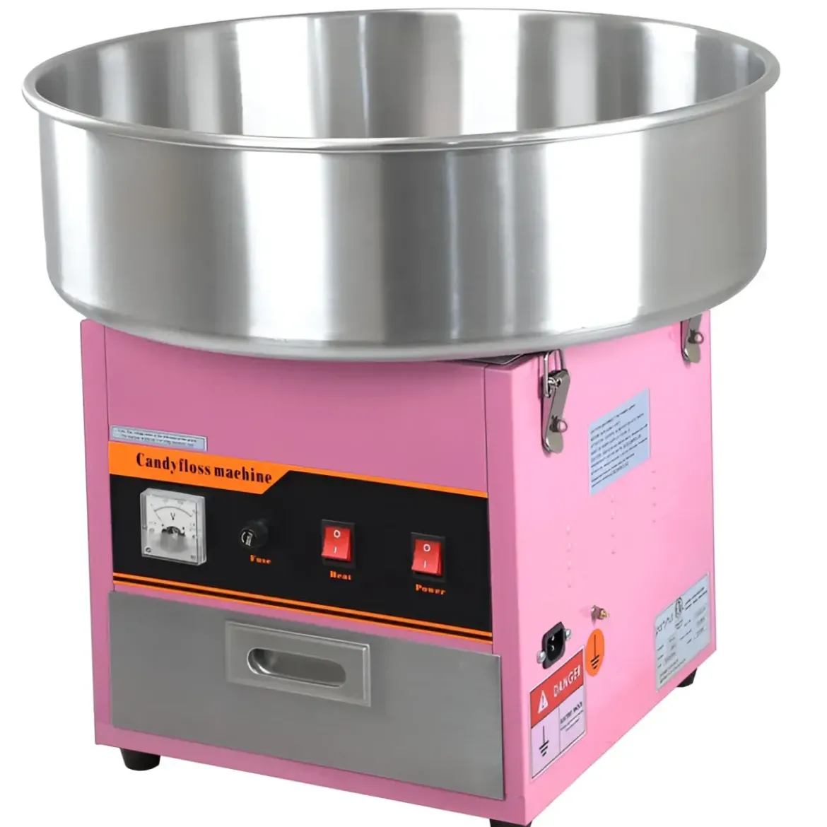 Macchina per Zucchero Filato Rosa Professionale Acciaio con Cupola