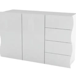 Madia a 2 Ante e 4 Cassetti Credenza in Legno Mobile Bianco da Ingresso