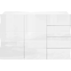 Madia a 2 Ante e 4 Cassetti Credenza in Legno Mobile Bianco da Ingresso