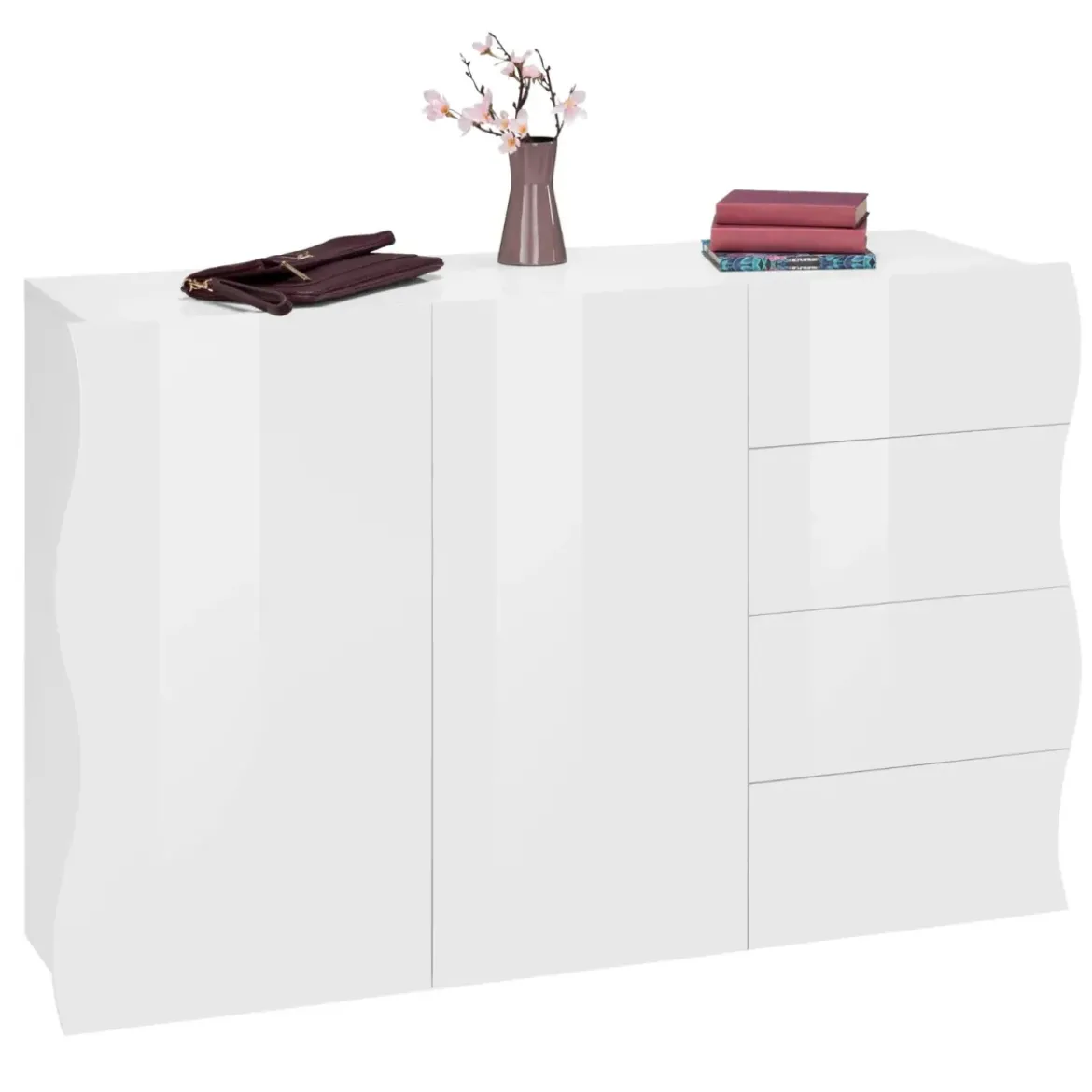 Madia a 2 Ante e 4 Cassetti Credenza in Legno Mobile Bianco da Ingresso