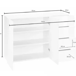 Madia a 2 Ante e 4 Cassetti Credenza in Legno Mobile Bianco da Ingresso