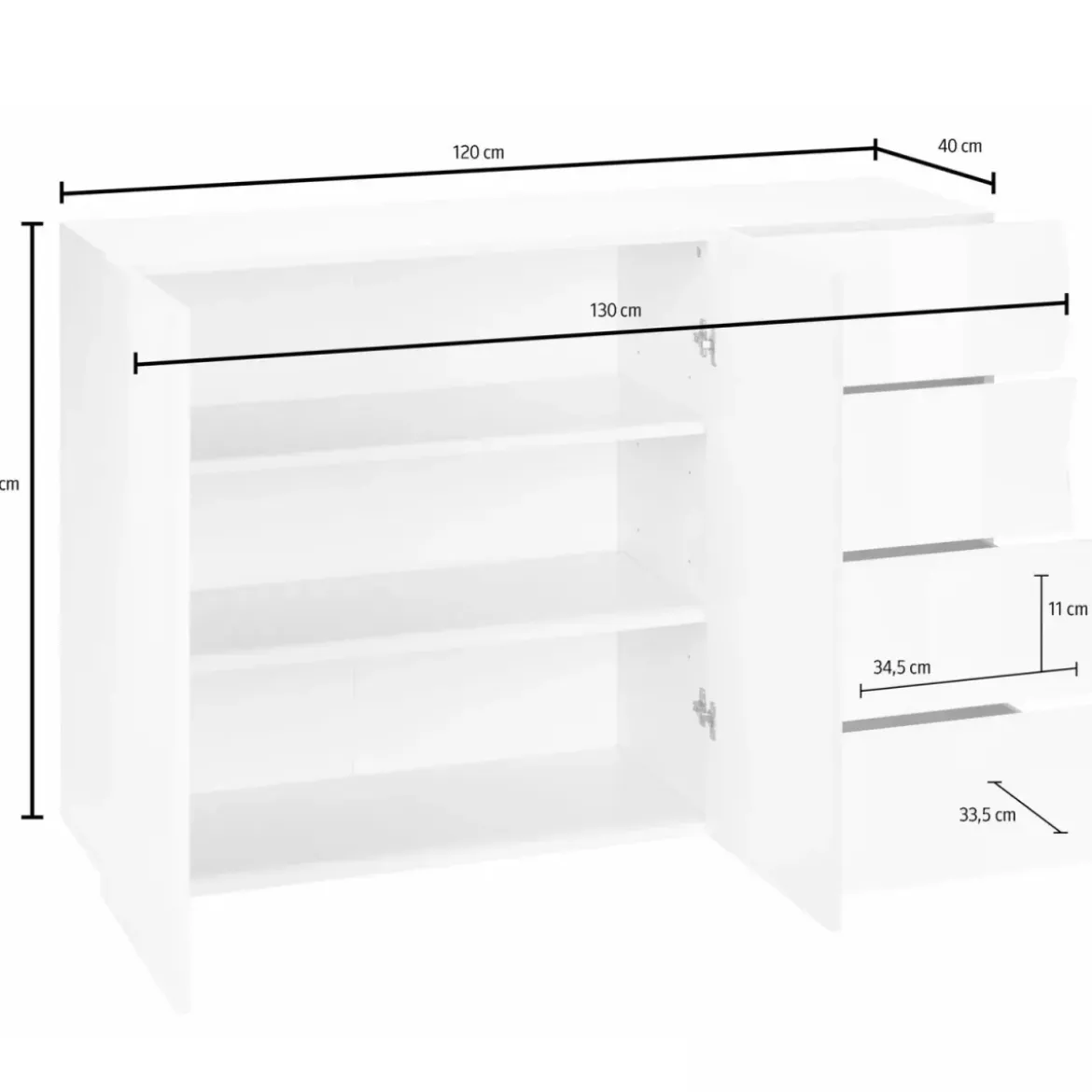 Madia a 2 Ante e 4 Cassetti Credenza in Legno Mobile Bianco da Ingresso